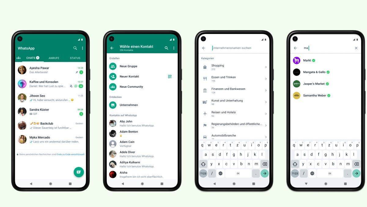 Erster Blick auf die neue Suche nach Unternehmen bei WhatsApp.