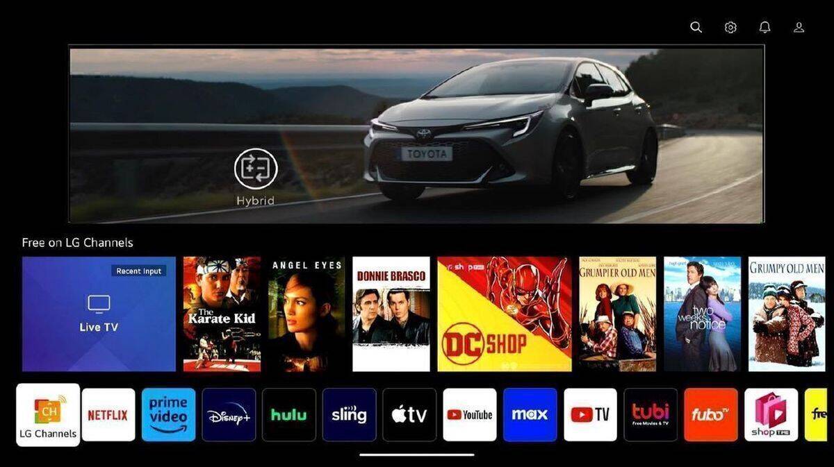 Toyota auf dem Startbildschirm der LG Smart TVs