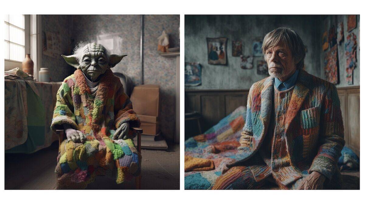 Yoda und Luke Skywalker blicken verträumt in die Ferne.