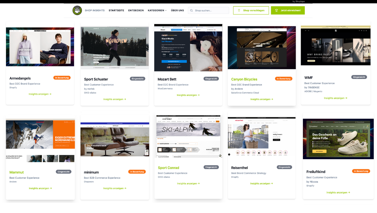 Shops, die sich bereits beworben haben