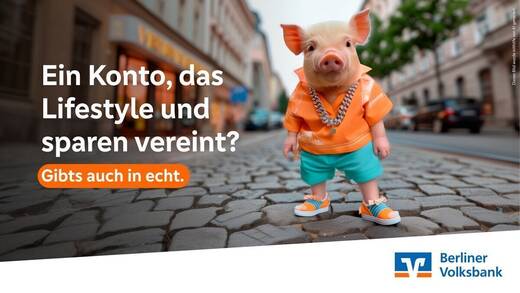 Ein KI-generiertes Ferkel wirkt für ein Girokonto.