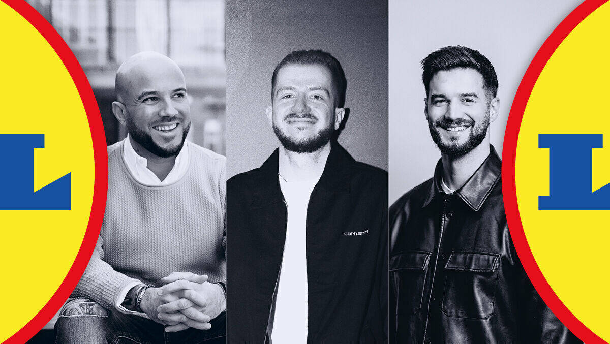 Dennis Falk, Nicolas Klose und Dario Ciraulo (v.l.) sind die drei Neuen bei Lidl, die den Discounter noch näher an die Zielgruppe bringen sollen.