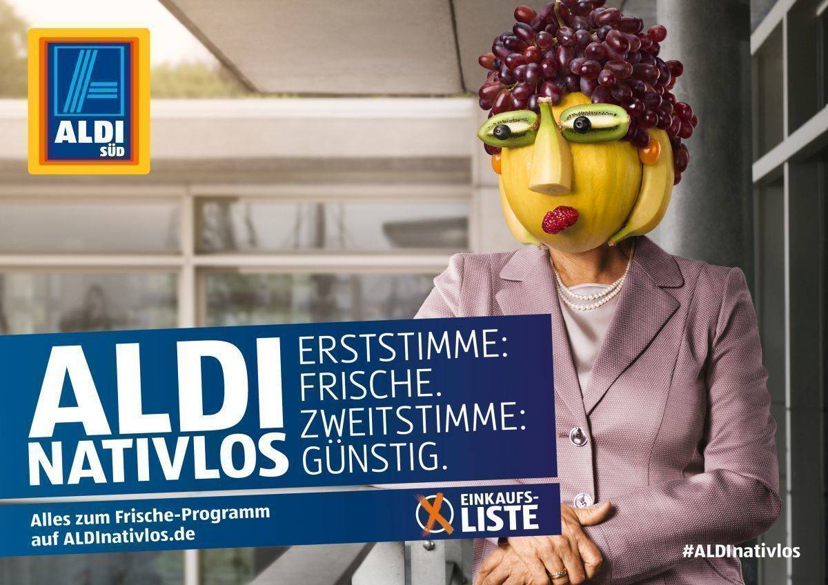 Aldi Süd wirbt mit Plakaten für alternativlose Frische, im Radio aber mit sehr vielen Alternativen.