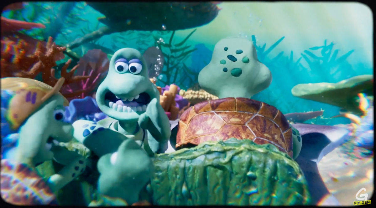 Die Schildkrötenfamilie reist durch den - noch klaren - Ozean.