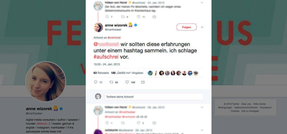 Damit begann vor fünf Jahren eine neue Sexismusdebatte, die #MeToo heute fortführt: #Aufschrei, ein Hashtag, den Internet-Aktivistin Anne Wizorek 2013 einführte.