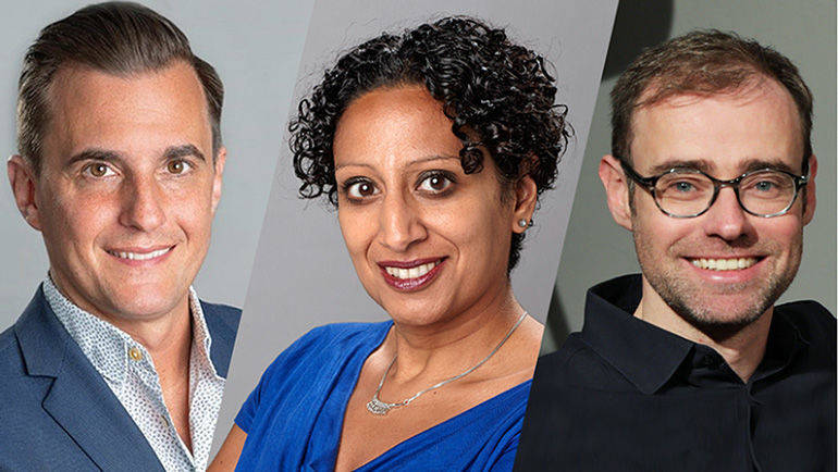 Alexander von Woikowsky (l.), Nina Zimmermann und Alexander Kipp mit neuen Aufgaben bei Burda Studios.