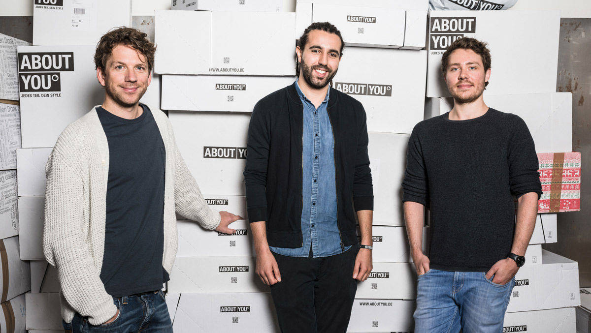 Sie wollen den Umsatz 2017 erneut verdoppeln: About-You-Geschäftsführer Hannes Wiese, Tarek Müller und Sebastian Betz (v.l.)