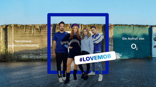 Der Lovemob, den O2 losschickt, wird angeführt von Mats Hummels, Palina Rojinski, Dagi Bee und Mike Singer (v.l.).