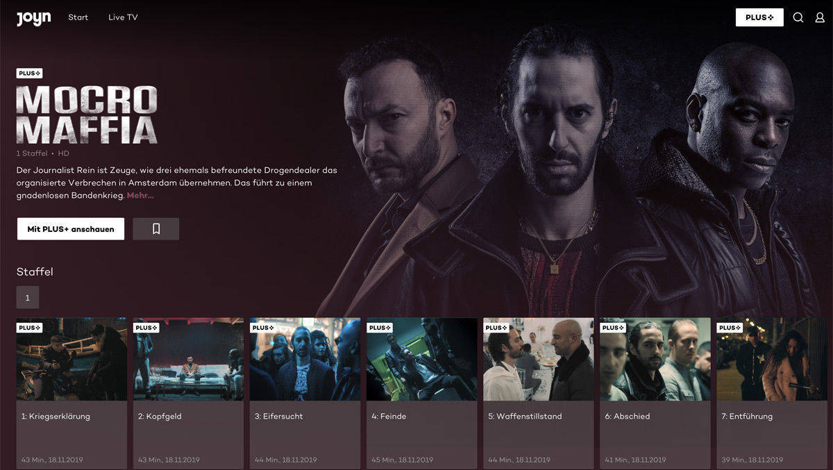 "Mocro Maffia" aus Holland gehört zu den Joyn-Plus-Exklusivinhalten. Der Bezahldienst startet am 26. November.