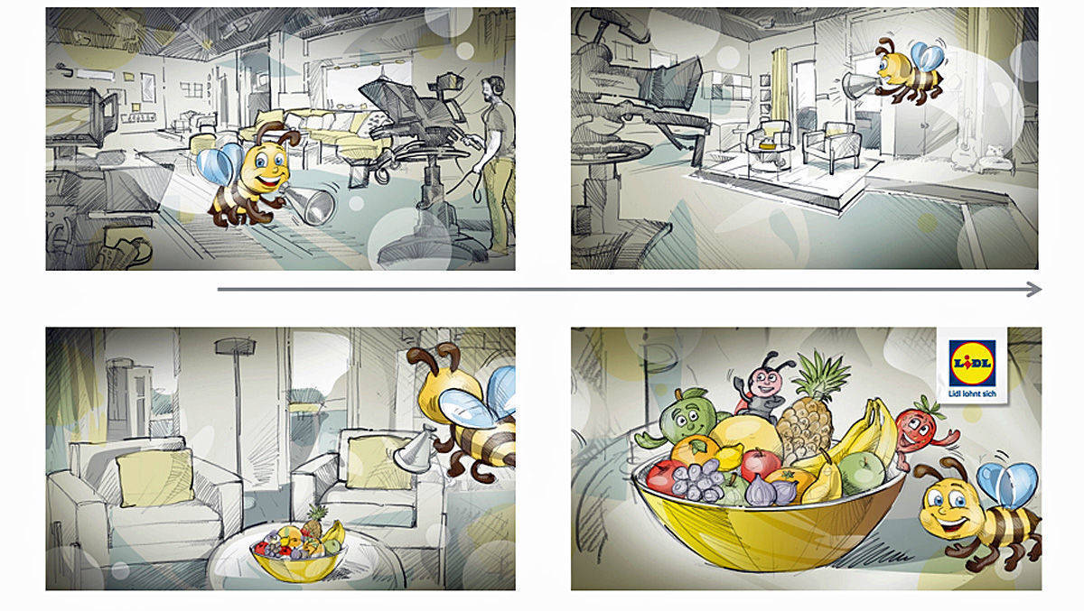 Was hier gezeichnet vorliegt, findet dann live im Sat.1-Frühstücksfernsehen statt: das von Lidl gebuchte "OnSet-Sponsoring".