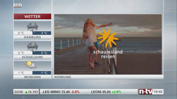 Ausgespielt per TV-Targeting: Werbung von Schauinsland-Reisen bei N-TV.