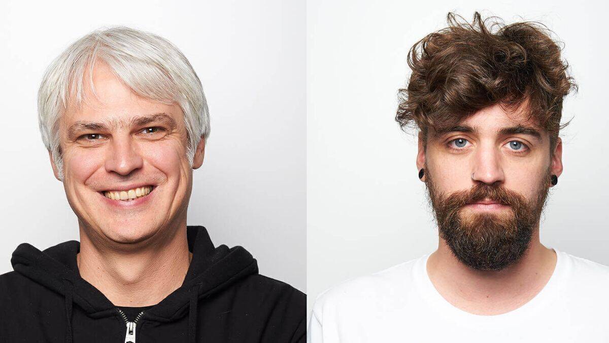 Patrick Benner (l.) ist Geschäftsführer von Artus interactive, Mike Zeiler (r.) ist dort UI/UX Lead Designer.