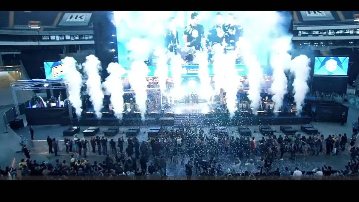 So wird die Bühne im Trailer für den Event ESL One Hamburg 2017 präsentiert.