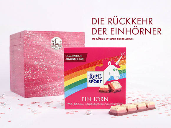Ritter Sport erfüllt den Wunsch tausender Fans und produziert neue Einhorn-Schokolade.