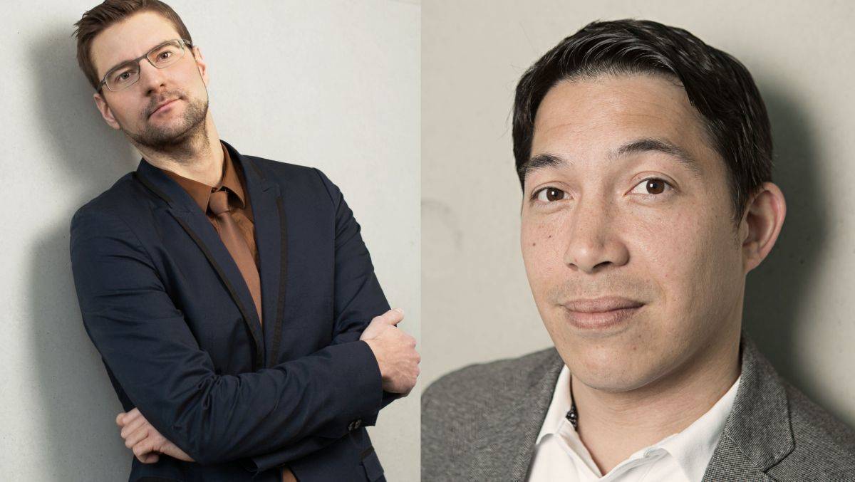 Volker Neumann, l., Sai Man Tsui, r., JOM Geschäftsführer