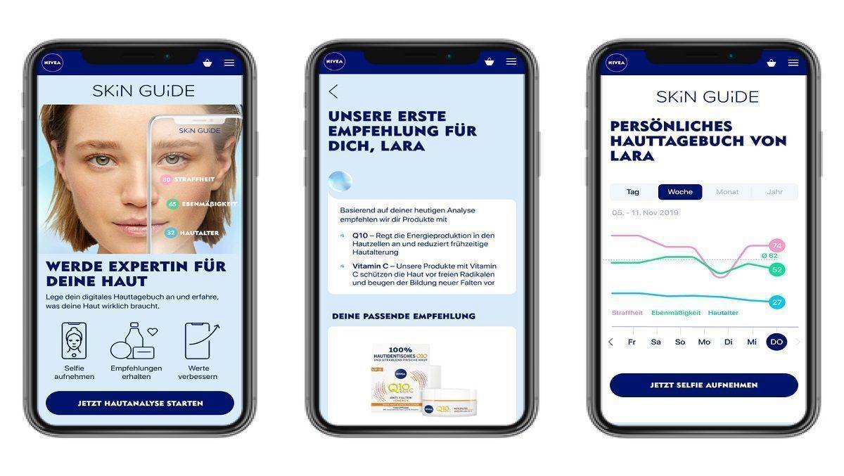 Die Web-App misst das optische Hautalter, die Hautstraffheit und die Hautebenmäßigkeit.