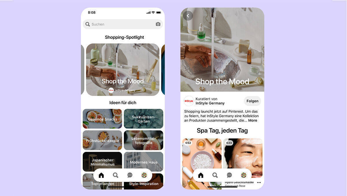 Shopping-Spotlights auf Pinterest zeigen die Empfehlungen und Lieblingstrends bekannter Creator und Publisher.