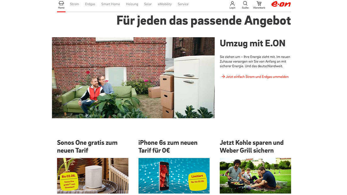 Für jeden das passende Angebot: Auf der neuen Eon-Homepage wird Personalisierung groß geschrieben.