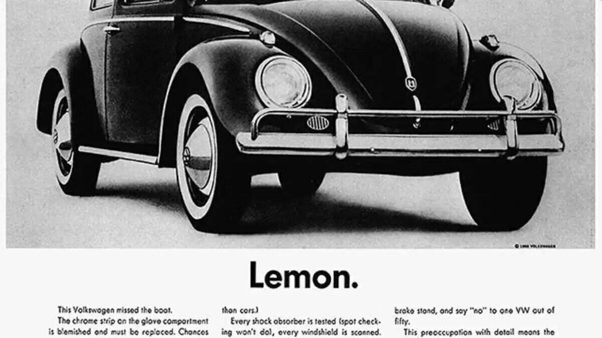 Volkswagen verwendete die klassische Futura-Schrift 1960 für die Anzeige des VW Lemon. Es ist Steve Mattesons Lieblingsanwendung des Schriftklassikers.