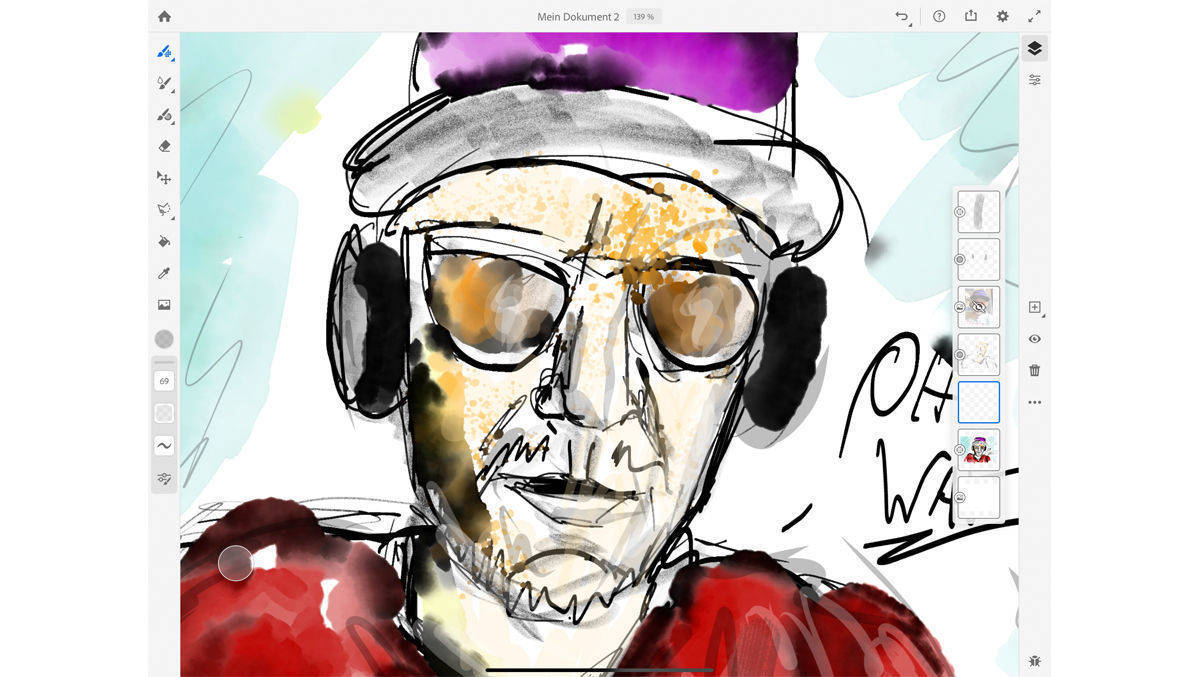 Der Auto hat an einem Selbstporträt getestet, wie sich die realistischen Maltechniken mit Vektorkurven kombinieren lassen.