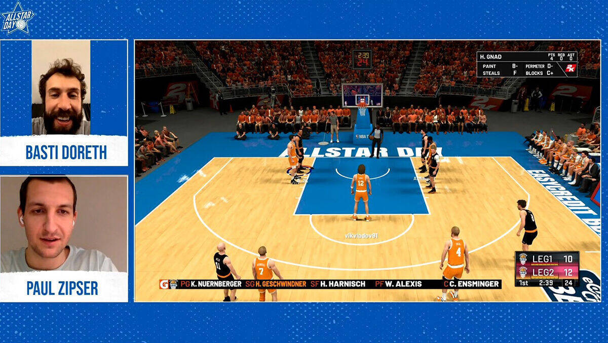 Die BBL-Profis Doreth und Zipser kommentieren den virtuellen Allstar Day auf Twitch. 